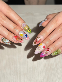 Kawaii Cat Press On Nails | Y2K Cute Kitty Nails | Colorful Nails | Harajuku Pop Nail Art | Handmade Cute Press Ons | JB313HC