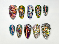 Holographic Chrome 3D Press On Nails | XTRM