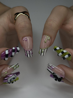 Spooky Stripes Press On Nails | Beetle-Inspired Gothic Nail Art | Handmade Creepy Cute Nails | Halloween Party Nail Art