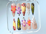 3D Floral and Butterfly Press On Nails | Vibrant 3D Flower and Butterfly Nail Art | Unique Garden Acrylic Nails | Colorful Spring | HB541YL