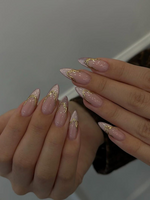 Rose Gold French Press On Nails | Nude Pink Luxury Nails | Gold Chain French Tips | Elegant Minimal Nail Art | Chic Press Ons| JC261HC