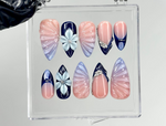Midnight Blossom Spring Press On Nails | Navy Floral Ombr?? Nail Art | Luxury Floral Blue Nails Set | Elegant Blush Ombre Nails | HC1240EC