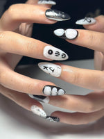 JungKook Inspired Black & White Nails | Kpop JK Solo Era Press Ons | Y2K Star and Bow Nails | Musical Note Gothic Press Ons | JC364IK