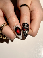 Gothic Rose Black Press On Nails | Dark Red Black Luxury Nail Art | Baroque Armor Stiletto Nails | Handmade Gothic Statement Nails| HB1286EC