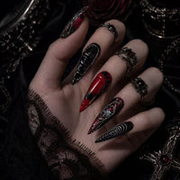 Dark Elegance Nails ¨C Luxury Gothic Chic Press-Ons Black-to-Gray Gradient Nails with Metallic 3D Accents Rebel & Glam ¨C Reusable Stick-On Luxury Nails/0004