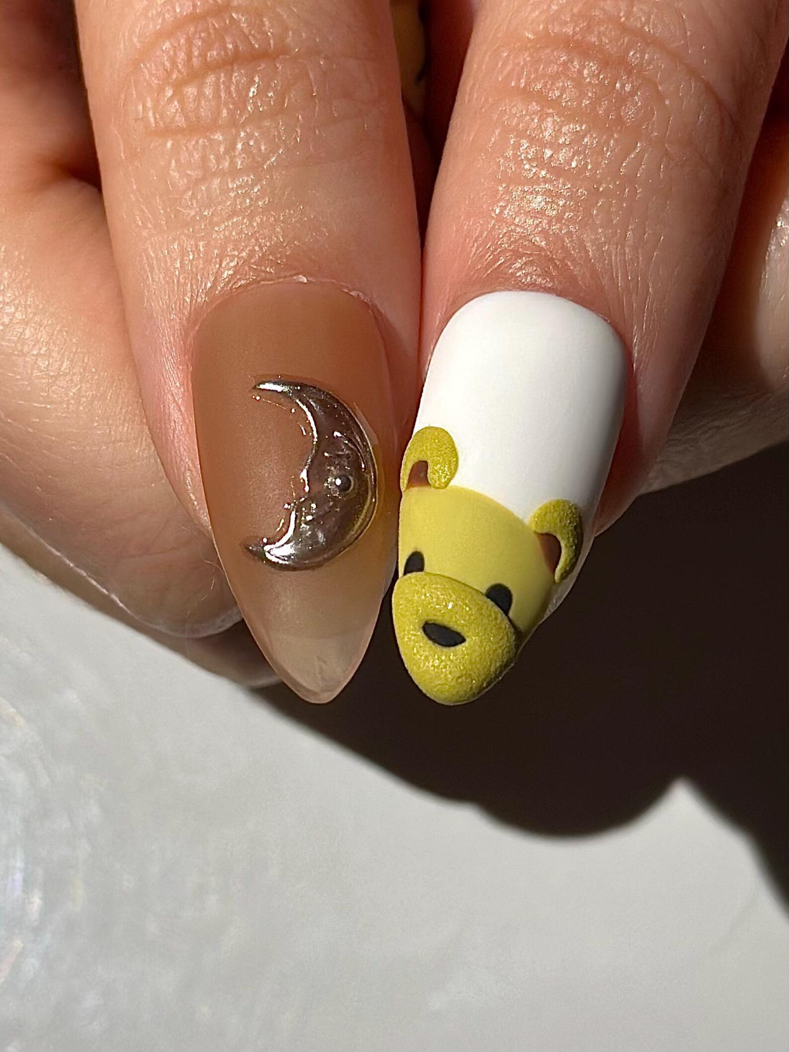Cute Teddy Press On Nails | 3D Teddy Bear, Bee Nails | Handmade Animal Nail Art | Pearl & Chrome Accent Nails | Playful Press Ons | DB1021HC