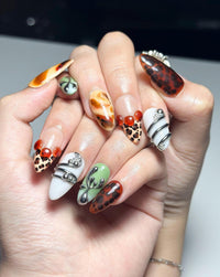 2026 Trend: Biomorphic Amber & Moss Nails | Tortoiseshell Cyber-Grunge Press Ons | Liquid Metal Silver Art | Earth-Tone Future Nails|JB363IC