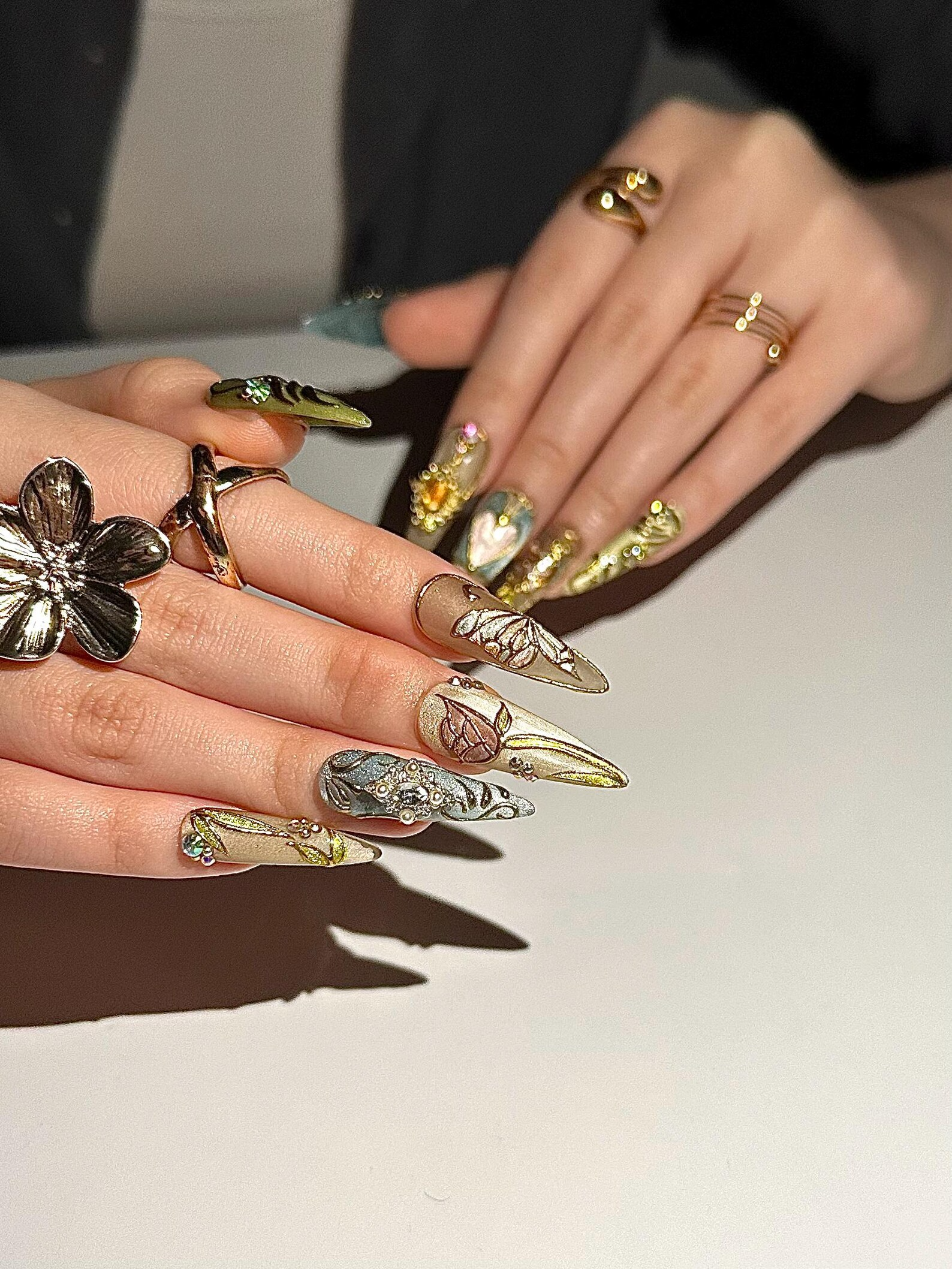 Baroque Stained Glass Press On Nails | Vintage Luxury Heart Nails | Handmade Victorian Aesthetic Nails | Handmade Stiletto Press Ons|JB311HC
