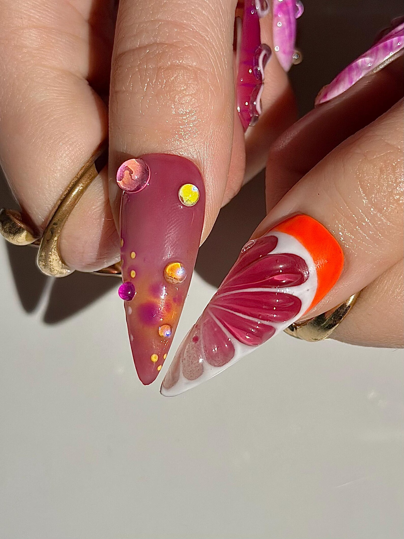 Midnight Sun Aesthetic Press On Nails, 3D Purple Seashell and Hibiscus Floral Nails, Maximalist Tropical Y2K Luxury Fake Nails, HB1287HK
