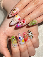 Kawaii Cat Press On Nails | Y2K Cute Kitty Nails | Colorful Nails | Harajuku Pop Nail Art | Handmade Cute Press Ons | JB313HC