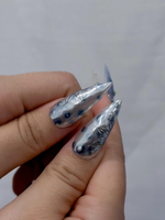 Blue Marble Blossom Press On Nails for Spring Blue | Handmade Nude & Sapphire Nails with Floral Art | Elegant Stiletto Nail Design |JB2890EC