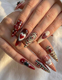 Nail Tabs for Press On Nails ?M?Cherry Heart Teddy Gingham Nude Red Valentine Nails