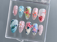 Secret Garden Long Almond Press On Nails | Flower Pink Pastel Press Ons | Fairy Tale Inspired Fake Nails | Birthday, Holiday Nails | HB359TL