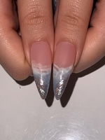 Icy Blue Ocean Press On Nails | Blue Stiletto Nails for Women | Clear French Tip Crystal Nails | Bridal Luxury Nails| Elegant Nails|HC1277HC