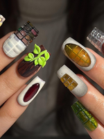 Abstract Texture Press On Nails, Mixed Media Artisan Nails with 3D Foliage, Handcrafted Gemstone and Mosaic Tile Reusable Nails, JB306HC