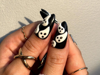 Midnight Ghost Garden Press On Nails | 3D White Ghost Nail Art | Black & Gold Floral Halloween Set | Handmade Spooky Long Nails | HB1081EK