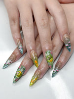 Zen Koi Pond Press On Nails | 3D Lotus Flower & Goldfish Art | Ethereal Ombre Shimmer Nails | Botanical Water Ripple Press Ons | JB361IC