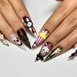 Halloween Circus Press On Nails | Spooky Clown Faces Nail Art | Gothic Harlequin Fake Nails | 3D Popcorn & Casino Press Ons | DB729YC