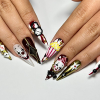 Halloween Circus Press On Nails | Spooky Clown Faces Nail Art | Gothic Harlequin Fake Nails | 3D Popcorn & Casino Press Ons | DB729YC