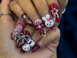 Gothic Bunny Dream Press On Nails | Red And Pink Festive Nail Art | 3D Bunny & Bow Charms | Starry Holiday Glam Nails | HB1177BC