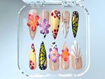 3D Floral and Butterfly Press On Nails | Vibrant 3D Flower and Butterfly Nail Art | Unique Garden Acrylic Nails | Colorful Spring | HB541YL