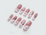 Floral Pink Gradient Press On Nails | Elegant Pink Floral Nail Art | Rhinestone & Petal Design | Romantic Spring Nails | JB206EC