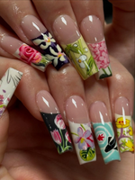 Handmade Vintage Botanical Press On Nails, Japanese Floral Garden Fake Nails, Unique Retro Flower Pattern Nails for Special Events | JB305HK