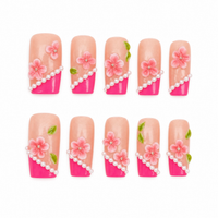 Pearl Blossom ¨C Elegant 3D Nail Art Pink Petals & Pearls ¨C Chic Nail Collection Floral Elegance ¨C Luxury 3D Nails/006