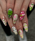 Kawaii Cute Press On Nails by DoryNails | Pastel Bunny Clover 3D Press Ons | Sakura Bunny Fake Nails | Kawaii Spring Nail Art | HB827YC