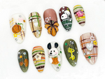 Cute Autumn Press-On Nails| 3D Cartoon & Rustic Style | Hand-Painted Nail Art | Unique Fall Nail Art | Autumn-Themed Press-On Nails|JB588LC