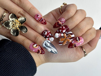 Gingerbread Red Christmas Press On Nails | 3D Christmas Cookie Nail | Peppermint & Snowman Holiday Nails| Red Glitter Festive Nails |JB216HC