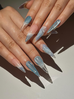 Icy Blue Ocean Press On Nails | Blue Stiletto Nails for Women | Clear French Tip Crystal Nails | Bridal Luxury Nails| Elegant Nails|HC1277HC