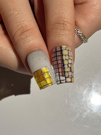Abstract Texture Press On Nails, Mixed Media Artisan Nails with 3D Foliage, Handcrafted Gemstone and Mosaic Tile Reusable Nails, JB306HC
