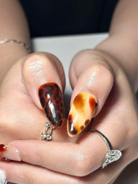 2026 Trend: Biomorphic Amber & Moss Nails | Tortoiseshell Cyber-Grunge Press Ons | Liquid Metal Silver Art | Earth-Tone Future Nails|JB363IC