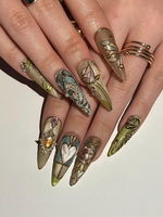 Baroque Stained Glass Press On Nails | Vintage Luxury Heart Nails | Handmade Victorian Aesthetic Nails | Handmade Stiletto Press Ons|JB311HC