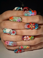 Midnight Sun Press On Nails for Festival | Colorful 3D Flower Nails | Festival Nail | Tropical Summer Luxury Nails | Artistic Nails| JA300HC