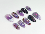 Galaxy Glitter Purple Press On Nails | Galaxy Star Nail Art | Metallic Purple Nails | Elegant Nail Set | Holographic Star Nails | JB671HC
