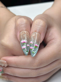 Zen Koi Pond Press On Nails | 3D Lotus Flower & Goldfish Art | Ethereal Ombre Shimmer Nails | Botanical Water Ripple Press Ons | JB361IC