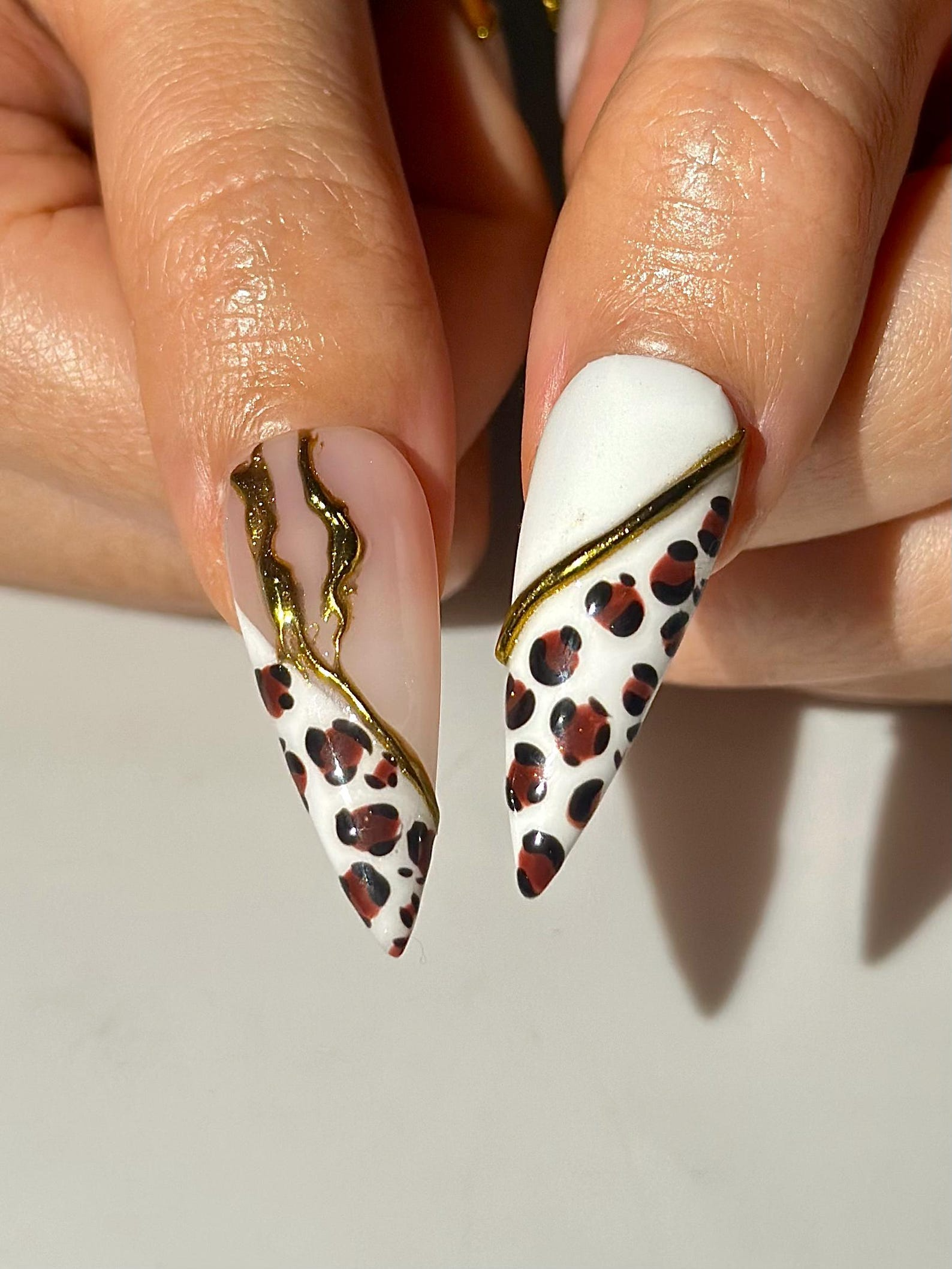 Gold Leopard Luxury Press On Nails | 3D Metallic Chrome Nails | Animal Print Stiletto | Glam Nail Set | Handmade Press Ons | JC318HC