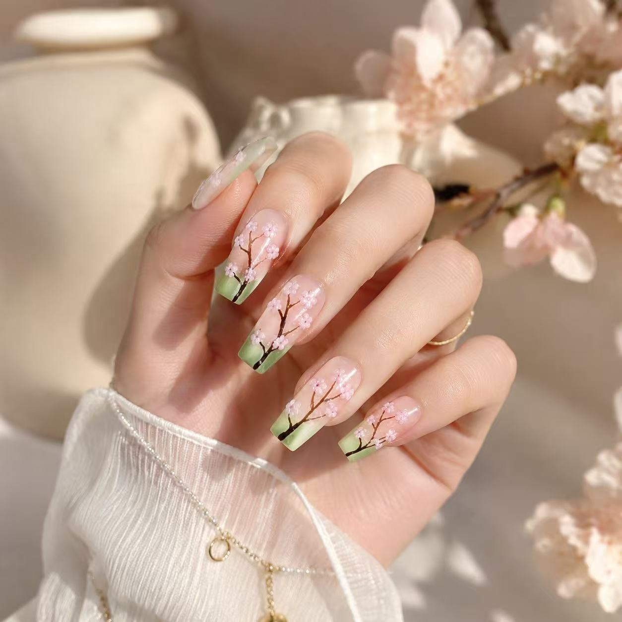 Blossom Breeze ¨C Elegant 3D Nail Art Spring Petals ¨C Chic European Nail Set Pastel Sakura ¨C Delicate Nail Design/005