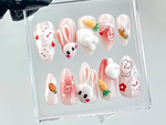 Bunny-Easter Almond Nails | Bunny Ears & Carrot Nail Art | Cute Animal Fake Nails | Adorable 3D Pink False Nails | Kawaii Nails | HB728YC