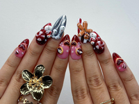 Gingerbread Red Christmas Press On Nails | 3D Christmas Cookie Nail | Peppermint & Snowman Holiday Nails| Red Glitter Festive Nails |JB216HC