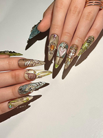 Baroque Stained Glass Press On Nails | Vintage Luxury Heart Nails | Handmade Victorian Aesthetic Nails | Handmade Stiletto Press Ons|JB311HC