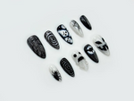 Press on nails for halloween| Black White Gothic Halloween Nails | 3D Ghost & Spider Design | Spooky Night Nail Art | JB197EC