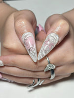 3D Pink Gothic Cyber Nails | Silver Chrome Cross Press Ons | Ethereal Grunge Liquid Metal Nails | Y2K Punk Butterfly Press Ons | JB362IC