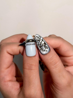 Luxury Blue Silver Press On Nails | Nude Gilded Ring Nail Art | Nude & Steel Statement Nails | High Fashion Almond Nails | JB1023EC