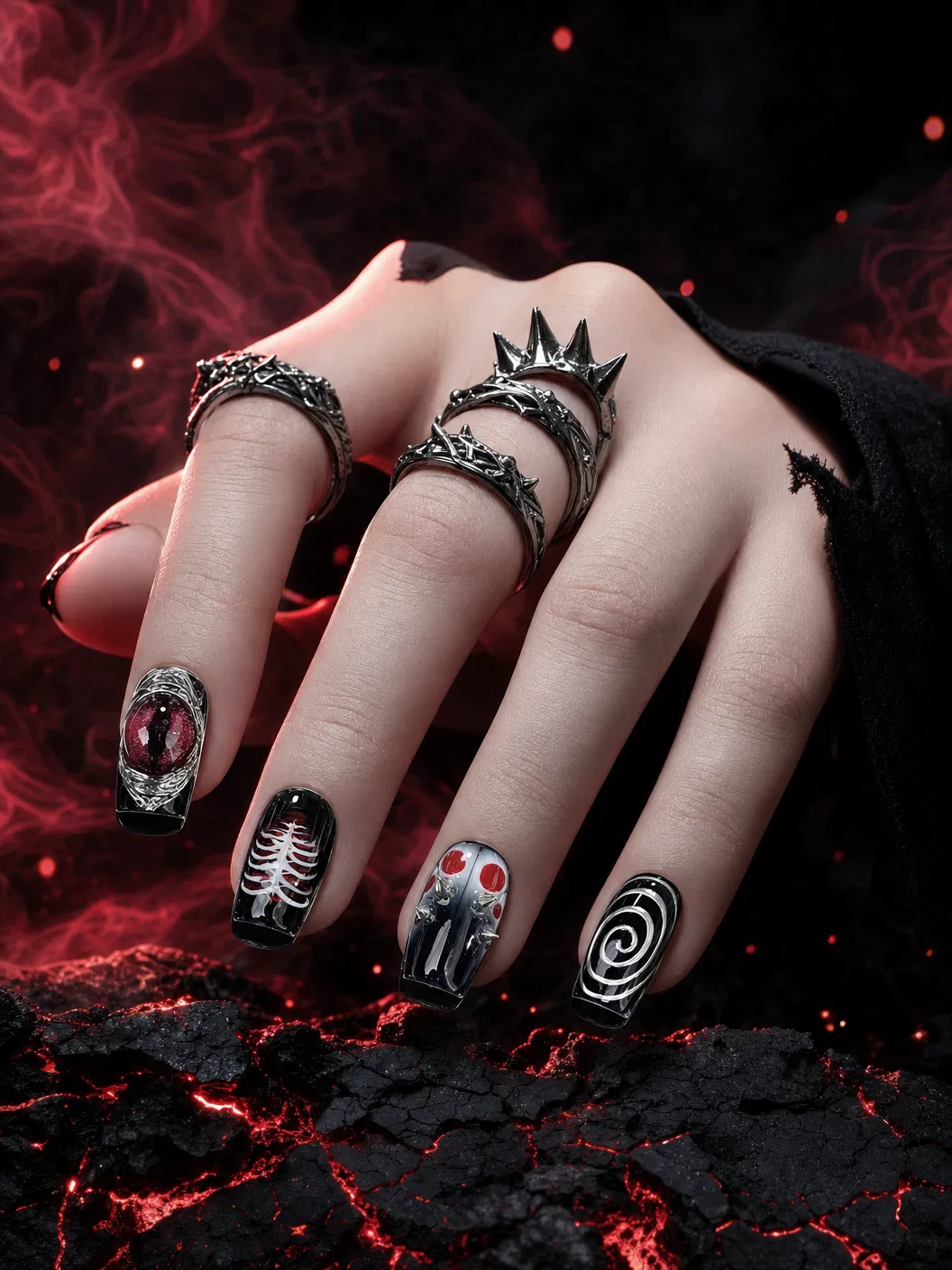 Spider Veil Gothic Luxury Nails – Y2K Dark Aesthetic Press-On Nail Collection/007