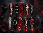 Gothic Crimson Relic Luxury Press-On Nails – Dark Red & Black Gemstone Gothic Style/005