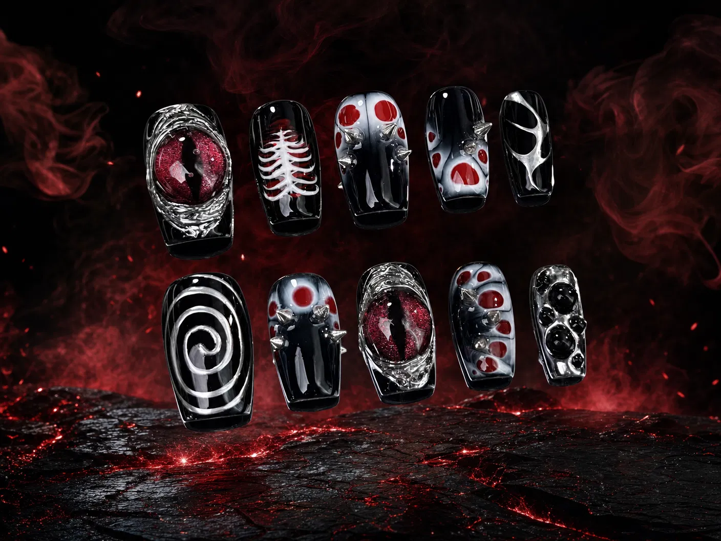 Spider Veil Gothic Luxury Nails – Y2K Dark Aesthetic Press-On Nail Collection/007
