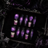 Dark Elegance Nails ¨C Luxury Gothic Chic Press-Ons Black-to-Gray Gradient Nails with Metallic 3D Accents Rebel & Glam ¨C Reusable Stick-On Luxury Nails/0001